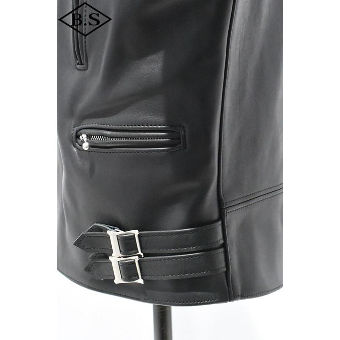 ロクロクロクレザーウェア 666 LEATHER WEAR トリプルシックス LJM-1TF (JSLAD401) タイトフィット サイドベルト ライダースジャケット BLACKの画像