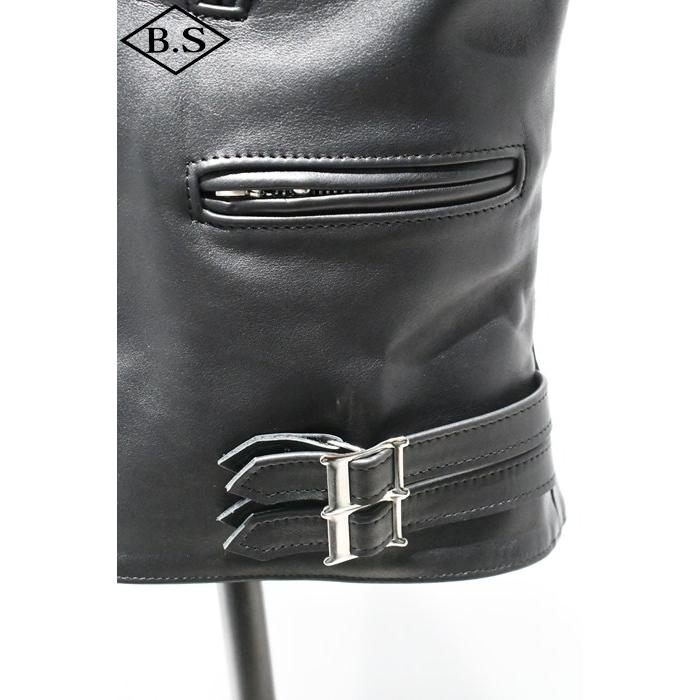ロクロクロクレザーウェア 666 LEATHER WEAR トリプルシックス LJM-1L (JSLB401) サイドベルト ライダースジャケット -ロング- BLACKの画像