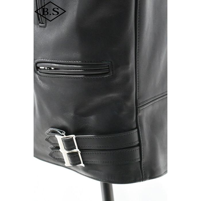 ロクロクロクレザーウェア 666 LEATHER WEAR トリプルシックス LJM-1L (JSLB401) サイドベルト ライダースジャケット -ロング- BLACK 44サイズの画像