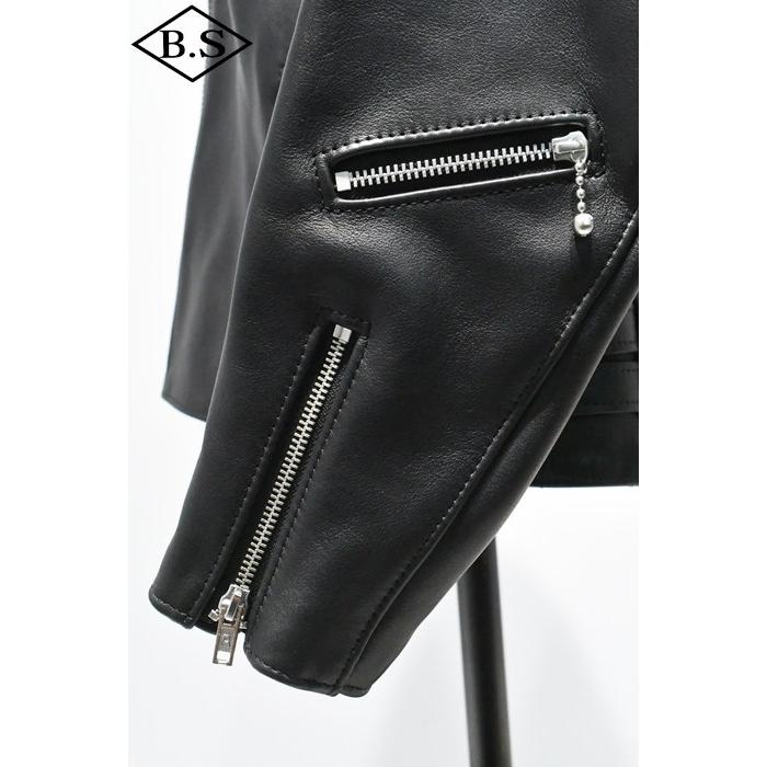 ロクロクロクレザーウェア 666 LEATHER WEAR トリプルシックス LJM-1L (JSLB401) サイドベルト ライダースジャケット -ロング- BLACK 44サイズの画像