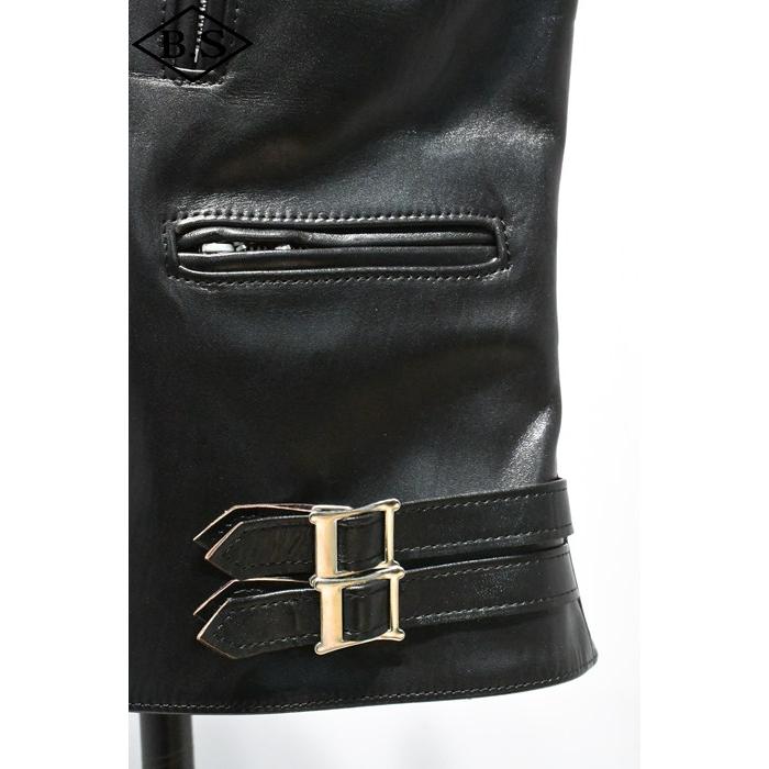 ロクロクロクレザーウェア 666 LEATHER WEAR トリプルシックス LJM-1L (JSLBB501) サイドベルト ライダースジャケット -ロング- BLACKの画像