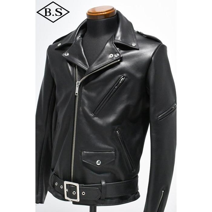 ロクロクロクレザーウェア 666 LEATHER WEAR トリプルシックス LJM-10TF (JSLID401)  タイトフィット フロントベルト ライダースジャケット BLACKの画像
