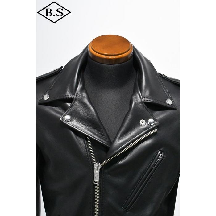 ロクロクロクレザーウェア 666 LEATHER WEAR トリプルシックス LJM-10TF (JSLID401)  タイトフィット フロントベルト ライダースジャケット BLACKの画像