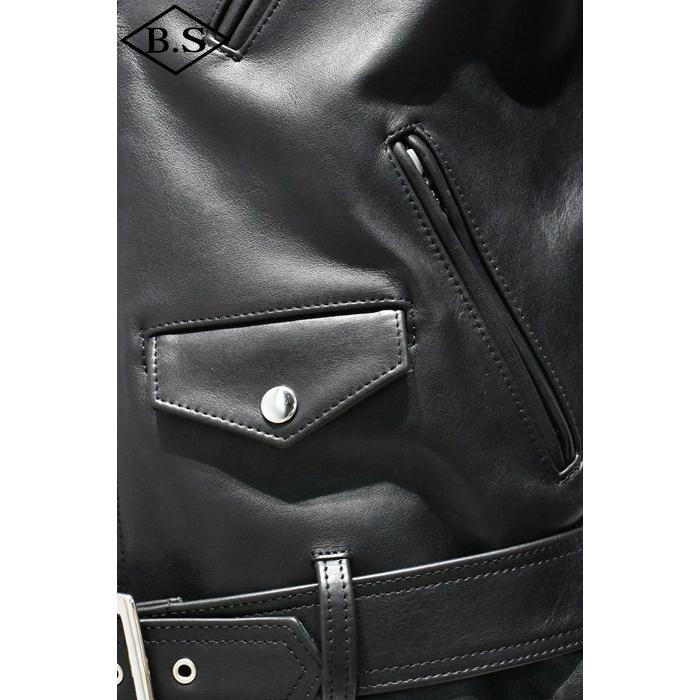 ロクロクロクレザーウェア 666 LEATHER WEAR トリプルシックス LJM-10TF (JSLID401)  タイトフィット フロントベルト ライダースジャケット BLACKの画像