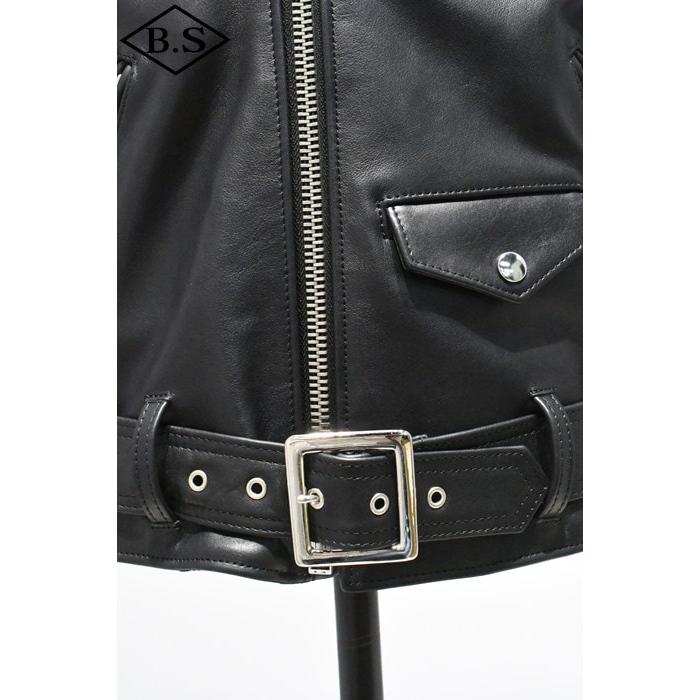 ロクロクロクレザーウェア 666 LEATHER WEAR トリプルシックス LJM-10TF (JSLID401)  タイトフィット フロントベルト ライダースジャケット BLACKの画像