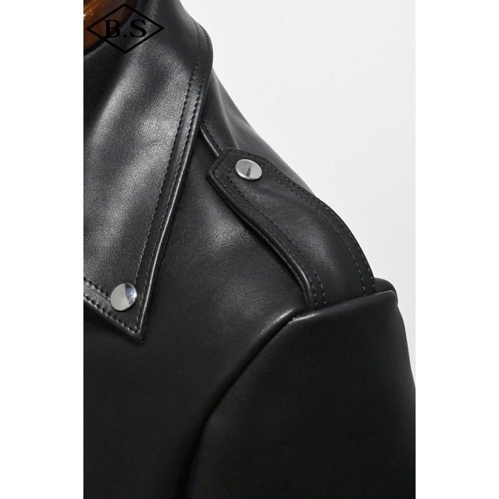 ロクロクロクレザーウェア 666 LEATHER WEAR トリプルシックス LJM-10TF (JSLID401)  タイトフィット フロントベルト ライダースジャケット BLACKの画像