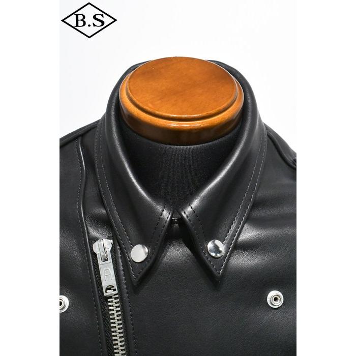 ロクロクロクレザーウェア 666 LEATHER WEAR トリプルシックス LJM-10TF (JSLID401)  タイトフィット フロントベルト ライダースジャケット BLACKの画像