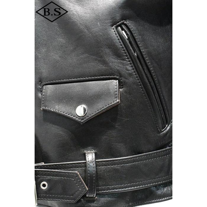 ロクロクロクレザーウェア 666 LEATHER WEAR トリプルシックス LJM-10TF (JSLIDB501)  タイトフィット フロントベルト ライダースジャケット BLACKの画像