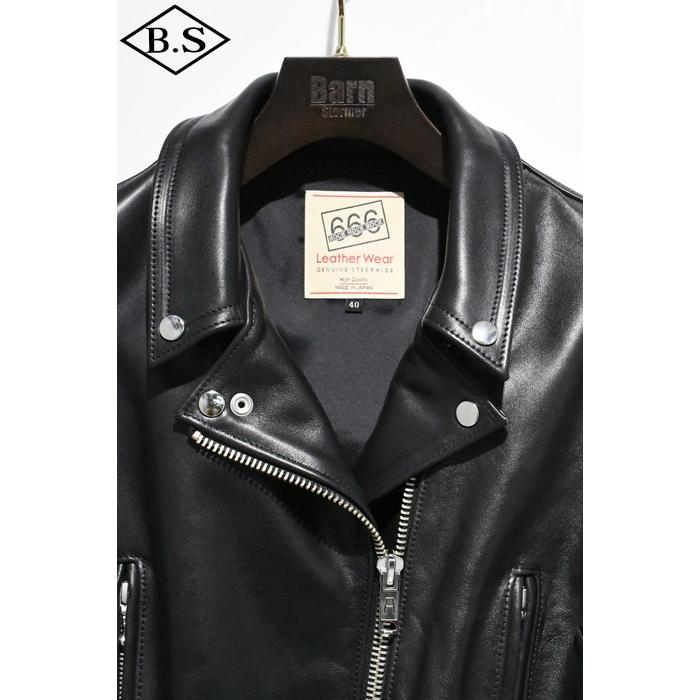 ロクロクロクレザーウェア 666 LEATHER WEAR トリプルシックス LJW-1TF (JSLLD401) レディース タイトフィット サイドベルト ライダースジャケット BLACKの画像