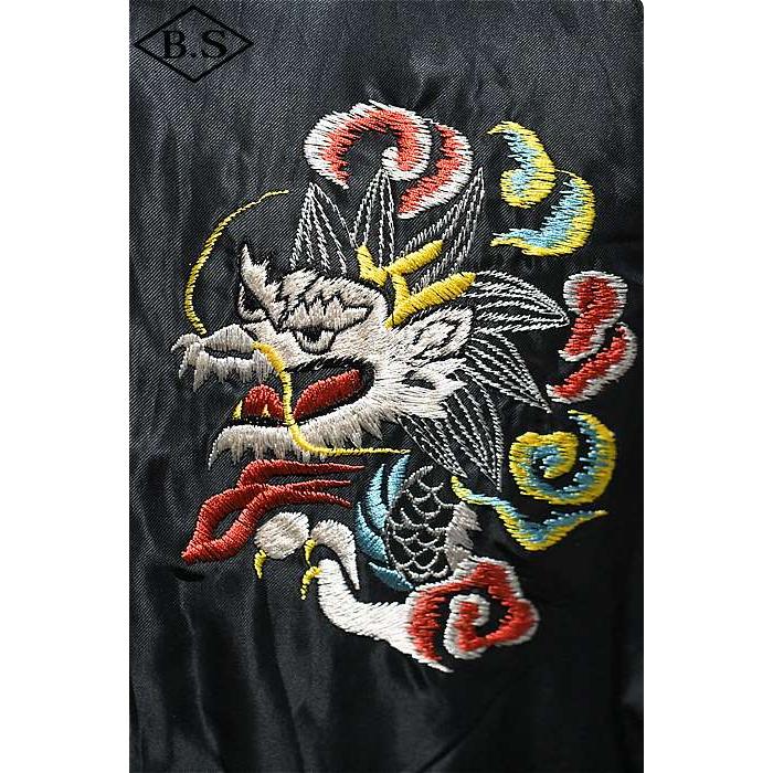 テーラー東洋 TAILOR TOYO スカジャン TT15682-119 Early 1950s Style Acetate Souvenir Jacket “WHITE DRAGON” × “EAGLE” BLACKの画像