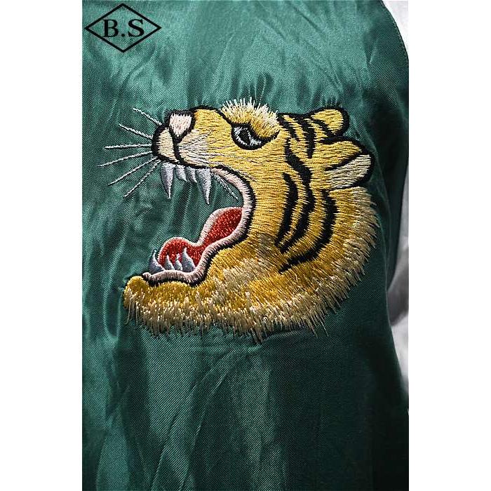 テーラー東洋 TAILOR TOYO スカジャン TT15682-145 Early 1950s Style Acetate Souvenir Jacket “ROARING TIGER” × “JAPAN MAP” GREENの画像