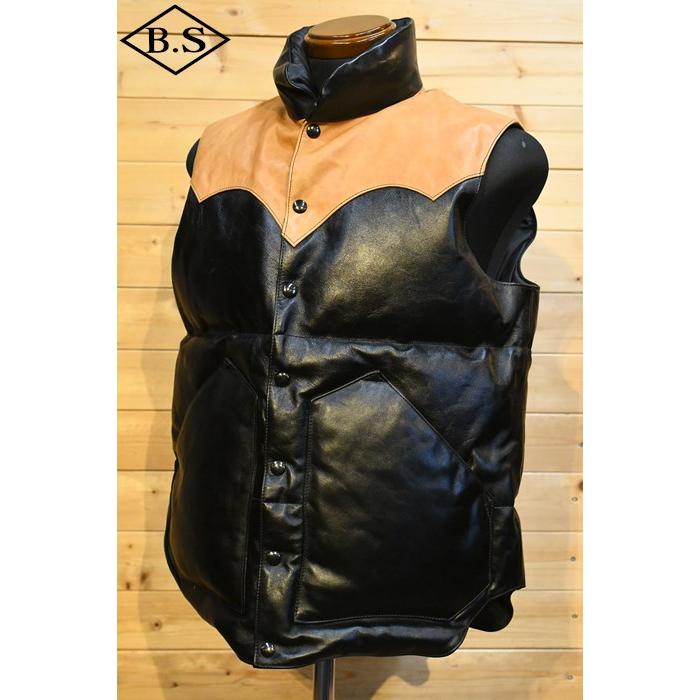 レインボーカントリー RAINBOW COUNTRY RCL-10073 "CHALLENGER" DOWN VEST DUO TONE レザーダウンベスト ブラック | レインボーカントリー | 01