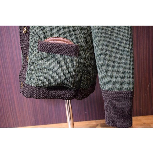 コリンボ ショールカラーニット COLIMBO ZR-0810 S.B.SWEATER グリーン×ブラウンの画像