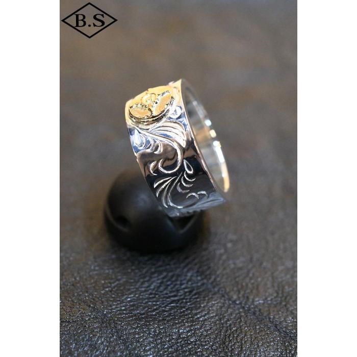 ファーストアローズ　K18付 平打12mmカラ草彫りリング ファーストアローズ FIRST-ARROW's R-005 K18付平打12mm カラ草彫り