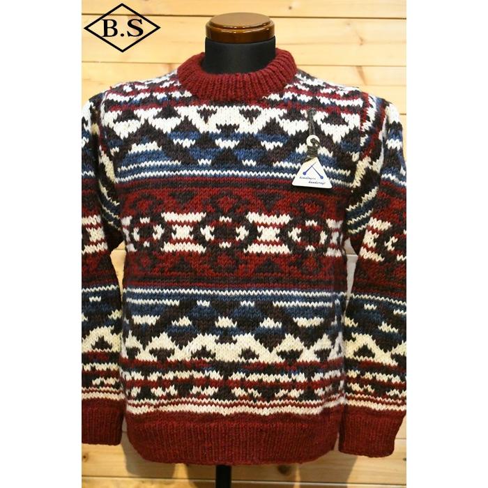 Pherrow's（フェローズ） ニット 23W-PNS1 総柄クルーネックニット Red