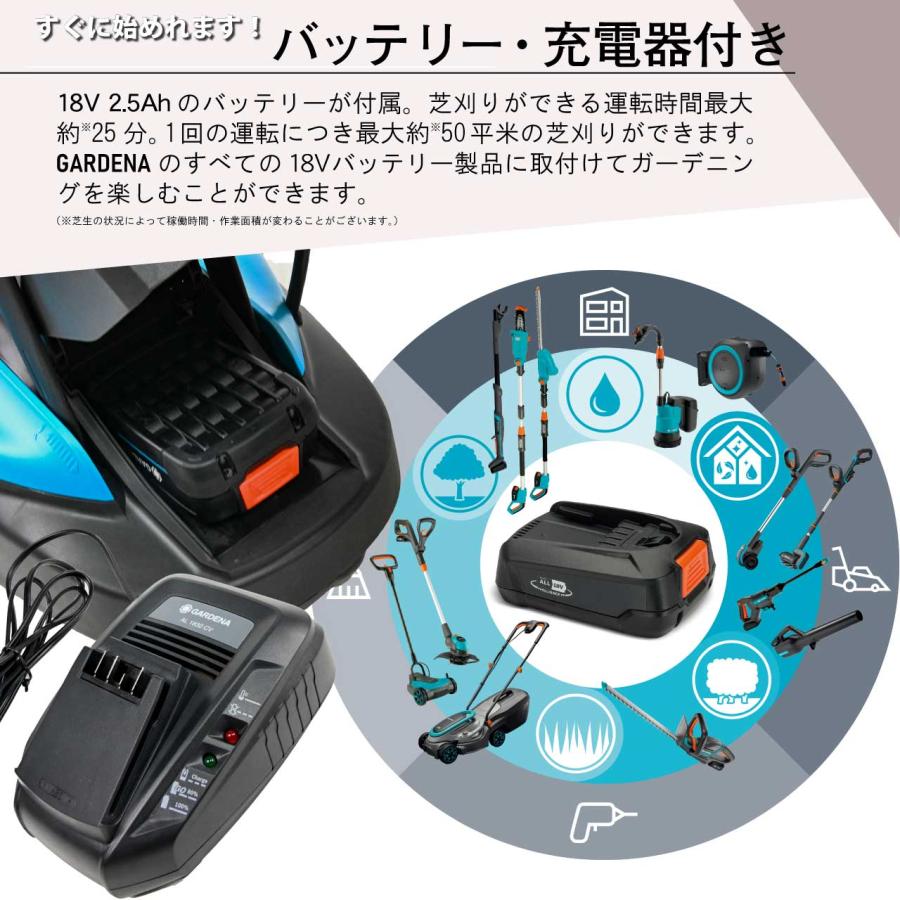 GARDENA ガルデナ ロータリー式 バッテリー付き芝刈り機 充電式 刈幅