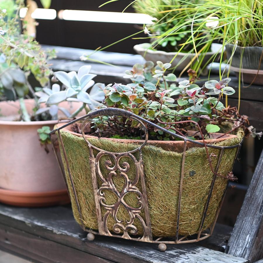 プランター用金属バスケット オーバルバスケット ヤシマット付き プランター 植木鉢 鉢カバー