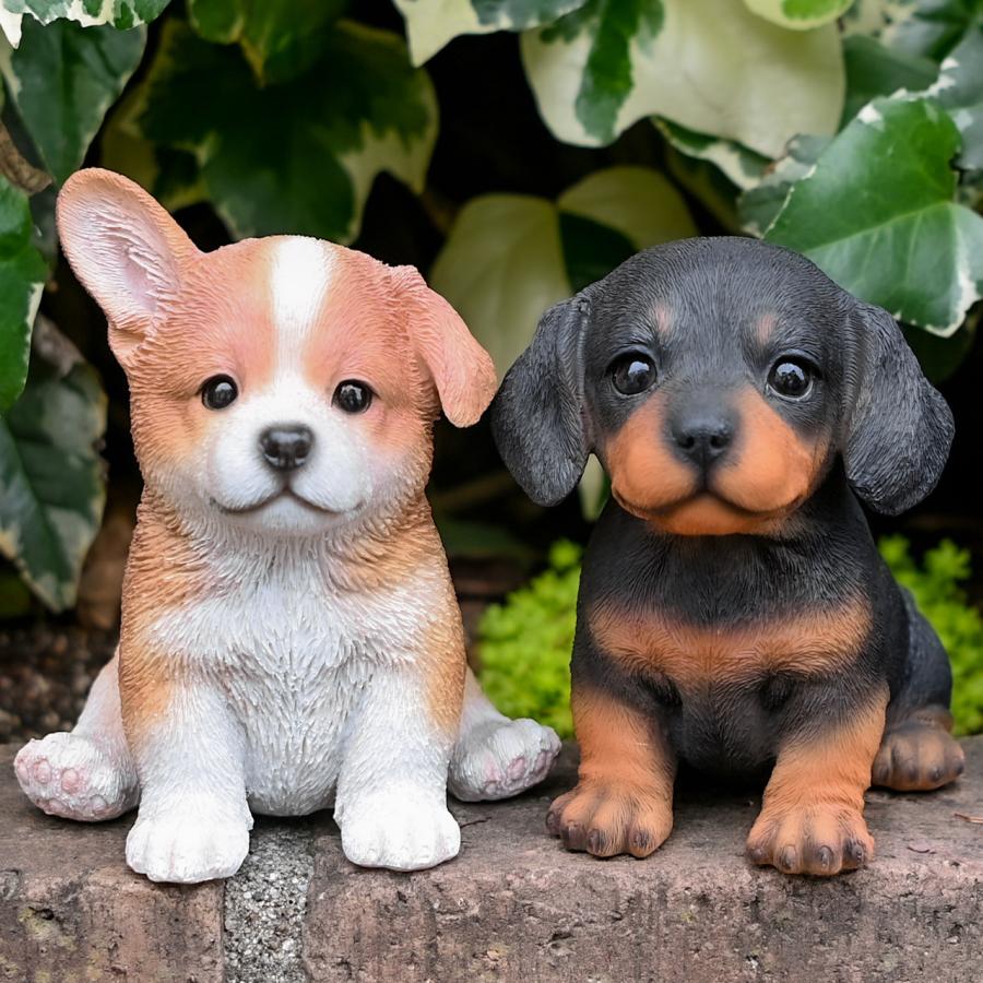 ガーデンオーナメント 子犬 ダックス コーギー 置物 オブジェ 屋外