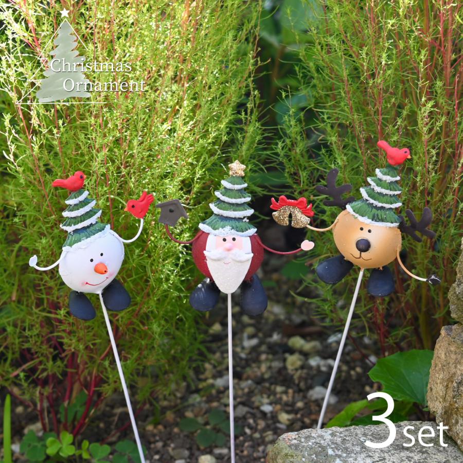 クリスマス ピック ブリキ製 サンタクロース スノーマン トナカイ 3点
