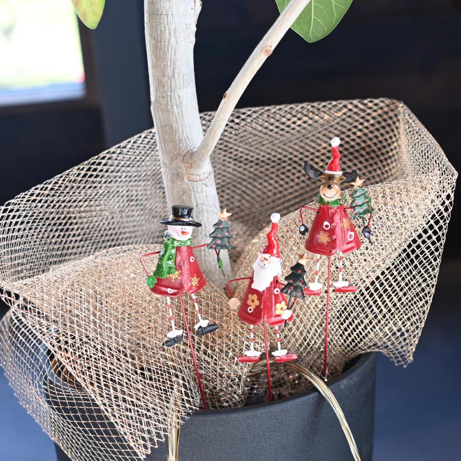 クリスマス ピック ブリキ製 サンタクロース スノーマン トナカイ 3点