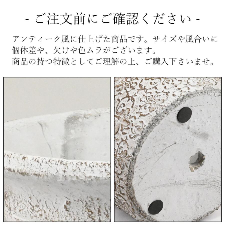 貴重 古代模様のレリーフラウンドポットW28cmクリームベージュテラコッタ穴有り masuki-bijyutu_s-ma2112-015