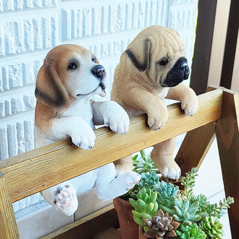 esschert design ガーデンオーナメント パグ ひっかけタイプ 子犬 置物