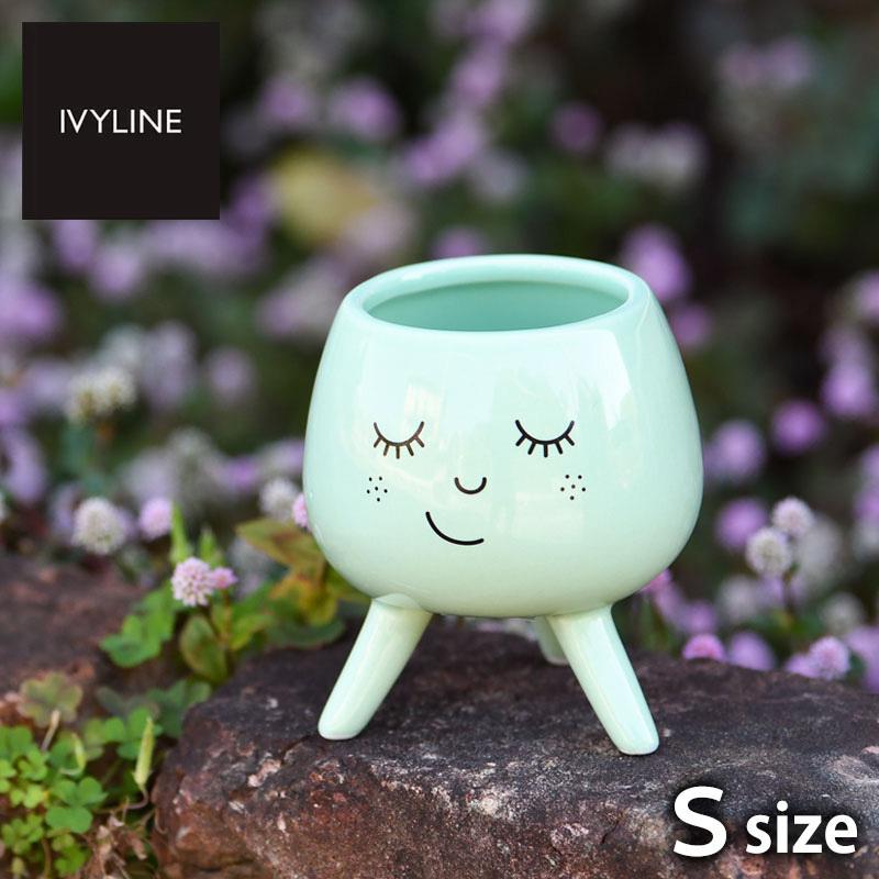 IVYLINE 脚付きフェイスポット Sサイズ ミントグリーン 直径約7cm