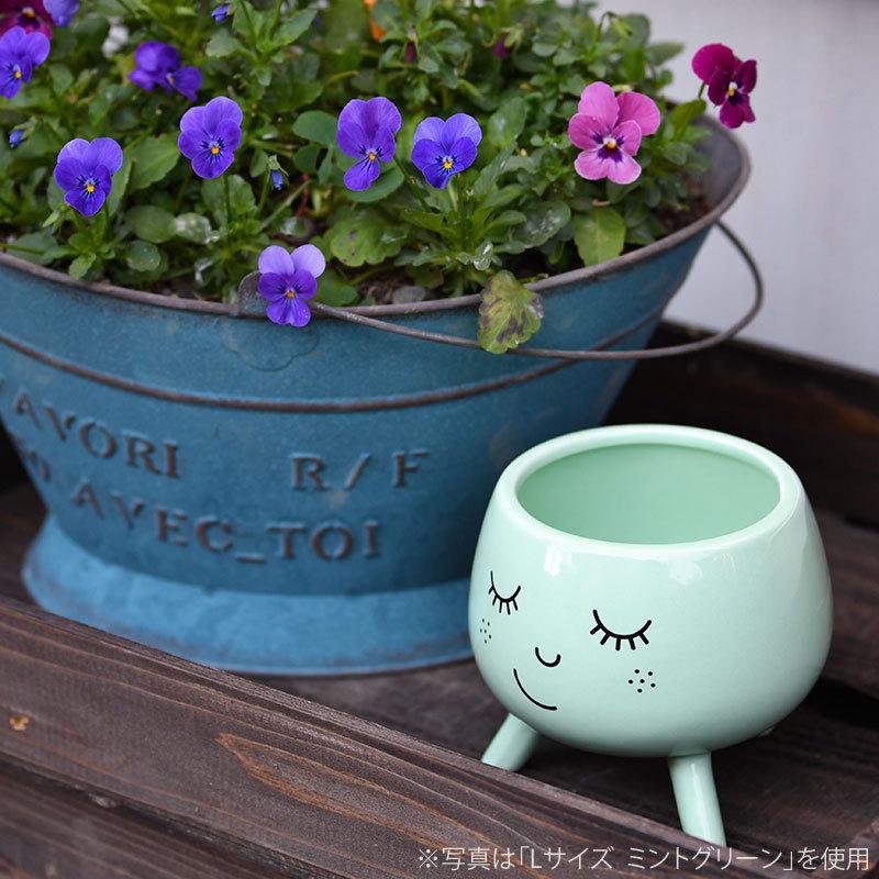 ミントグリーン プラスチック鉢 受け皿付き IVYLINE 脚付きフェイスポット Lサイズ ミントグリーン 直径約10cm