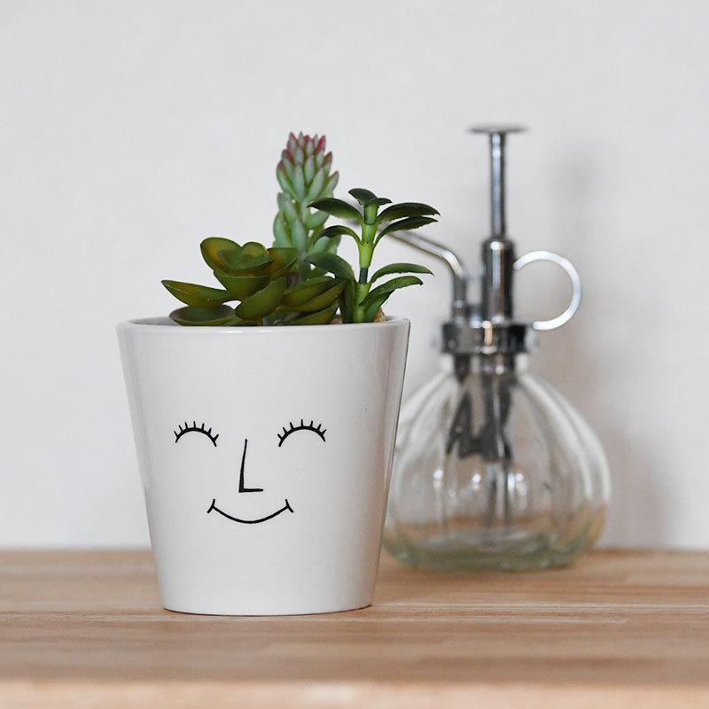 IVYLINE フェイスポット 植木鉢 直径10cm 鉢底穴なし ホワイト 選べる3