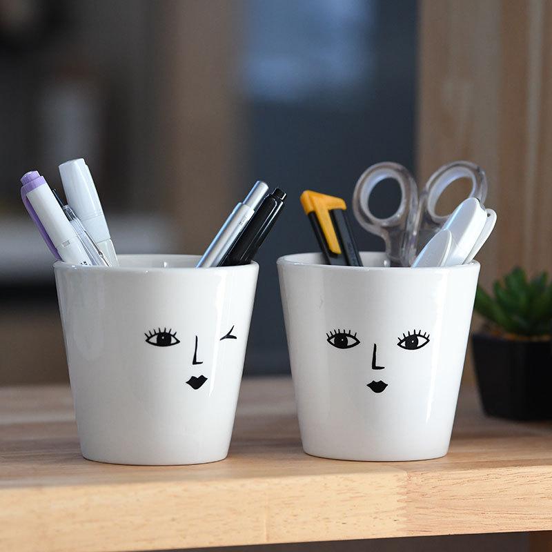 IVYLINE フェイスポット 植木鉢 直径10cm 鉢底穴なし ホワイト 選べる3