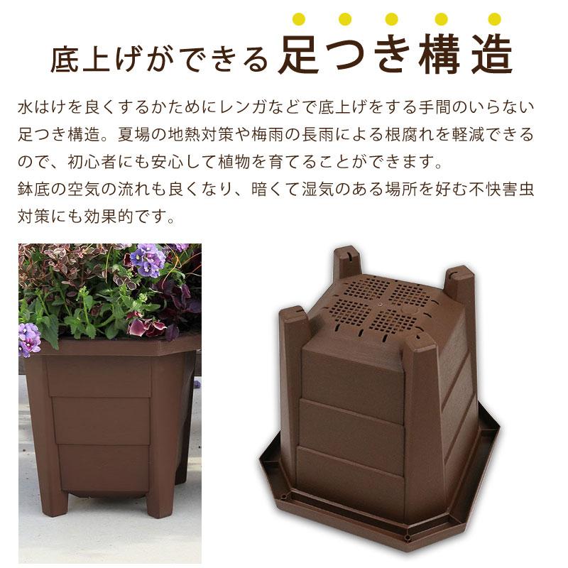 花と野菜のプランター スクエアー30cm ブラウン 2個セット 支柱