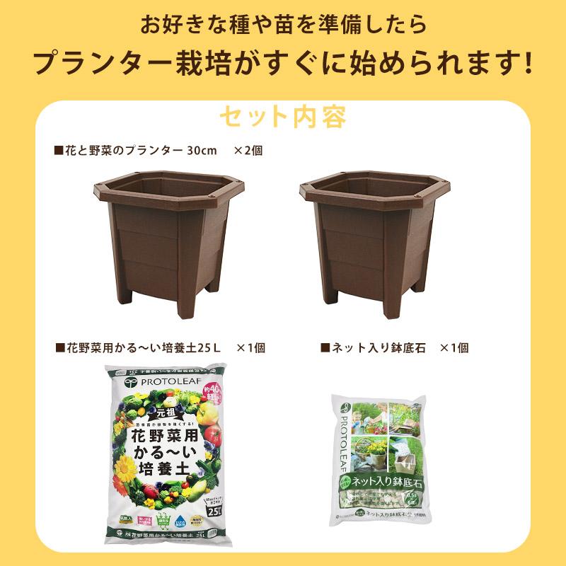 プランター園芸4点セット ブラウン 30cmプランター2個＆プロトリーフ