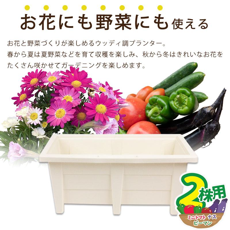 花と野菜のプランター 60cm ホワイト 2個セット 支柱サポート付き 28L