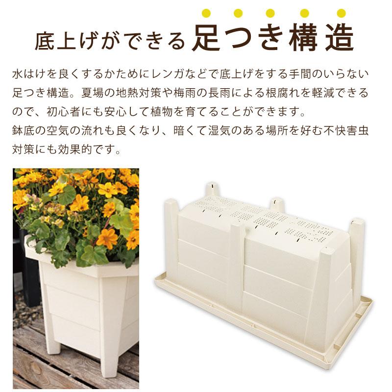 花と野菜のプランター 60cm ホワイト 2個セット 支柱サポート付き 28L