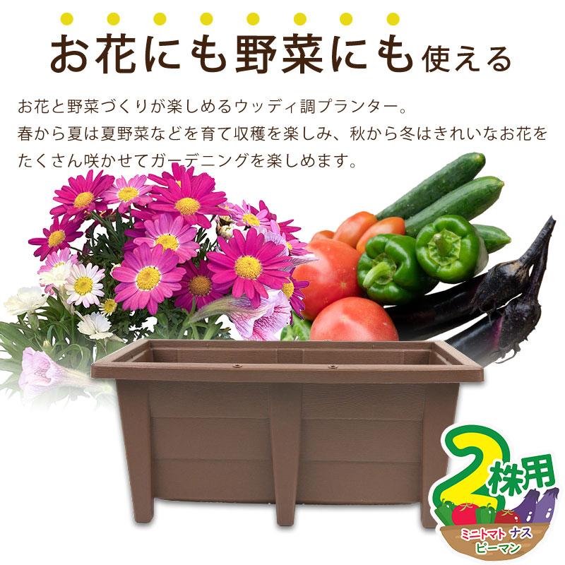 花と野菜のプランター 60cm ブラウン 支柱サポート付き 28L 家庭