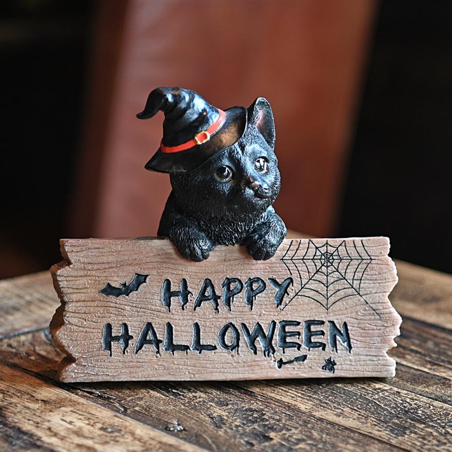 ハロウィン 黒猫 ウェルカム オーナメント 置物 飾り 玄関 雑貨