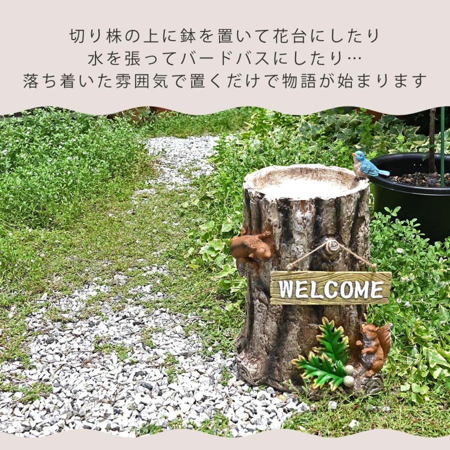 オーナメント りすと森のきりかぶ ウェルカム 小鳥 置物 切り株