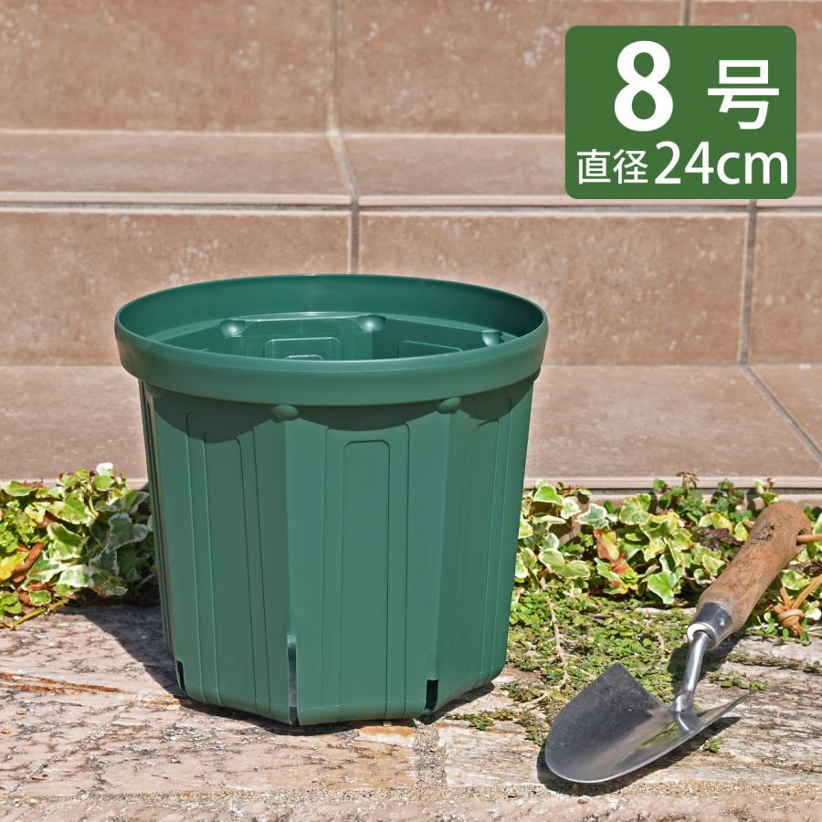 KANEYA スリット鉢 8号 直径24cm モスグリーン プラスチック植木鉢 CSM