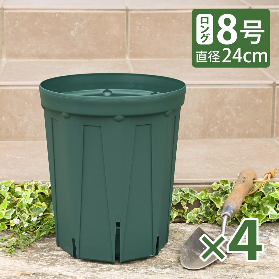 KANEYA スリット鉢 8号ロング 直径24cm モスグリーン 4個セット
