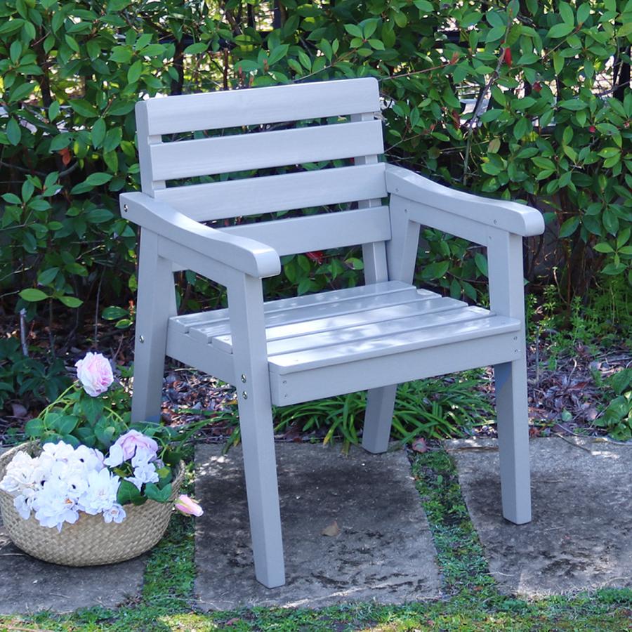 Elanエラン 天然木製ベンチ 1人掛け 幅約60cm グレー ホワイト 屋外 庭