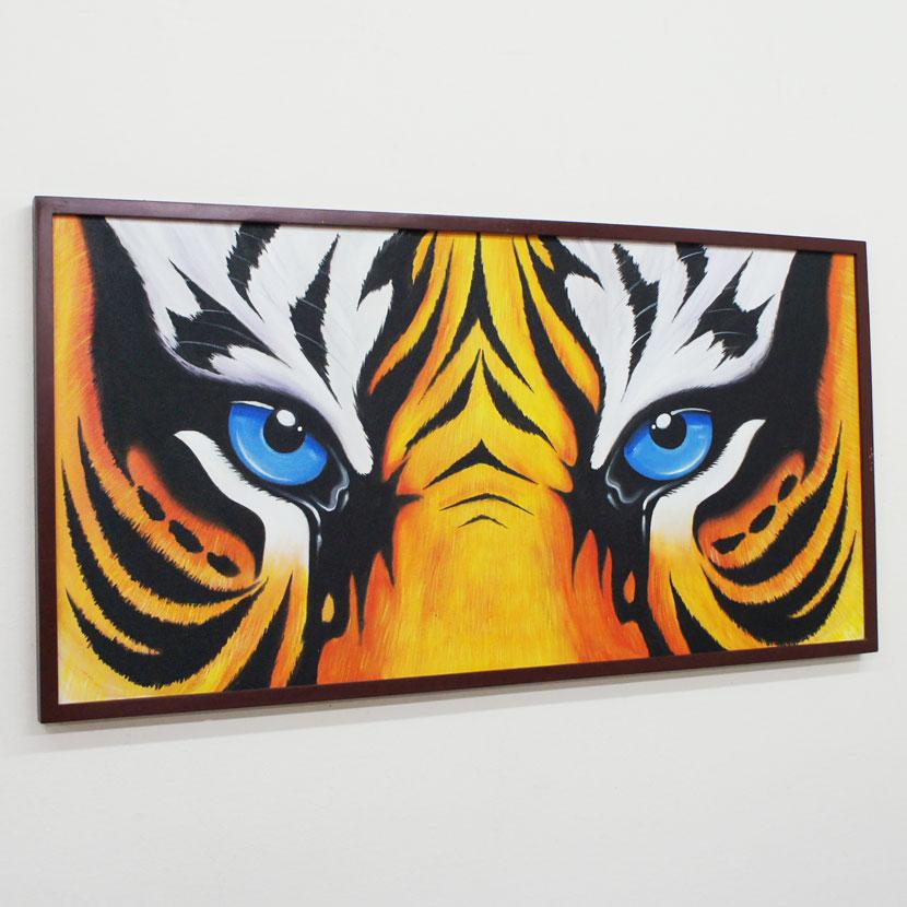 バリ絵画 バリ雑貨絵画 アジアン絵画 バリ雑貨壁飾り アジアン壁掛け 絵画 バリアート インテリアアート アートパネル インテリア タイガー 103×53cmの画像