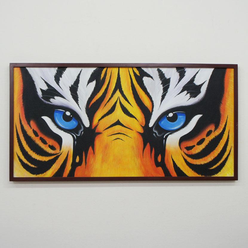 バリ絵画 バリ雑貨絵画 アジアン絵画 バリ雑貨壁飾り アジアン壁掛け 絵画 バリアート インテリアアート アートパネル インテリア タイガー 103×53cmの画像