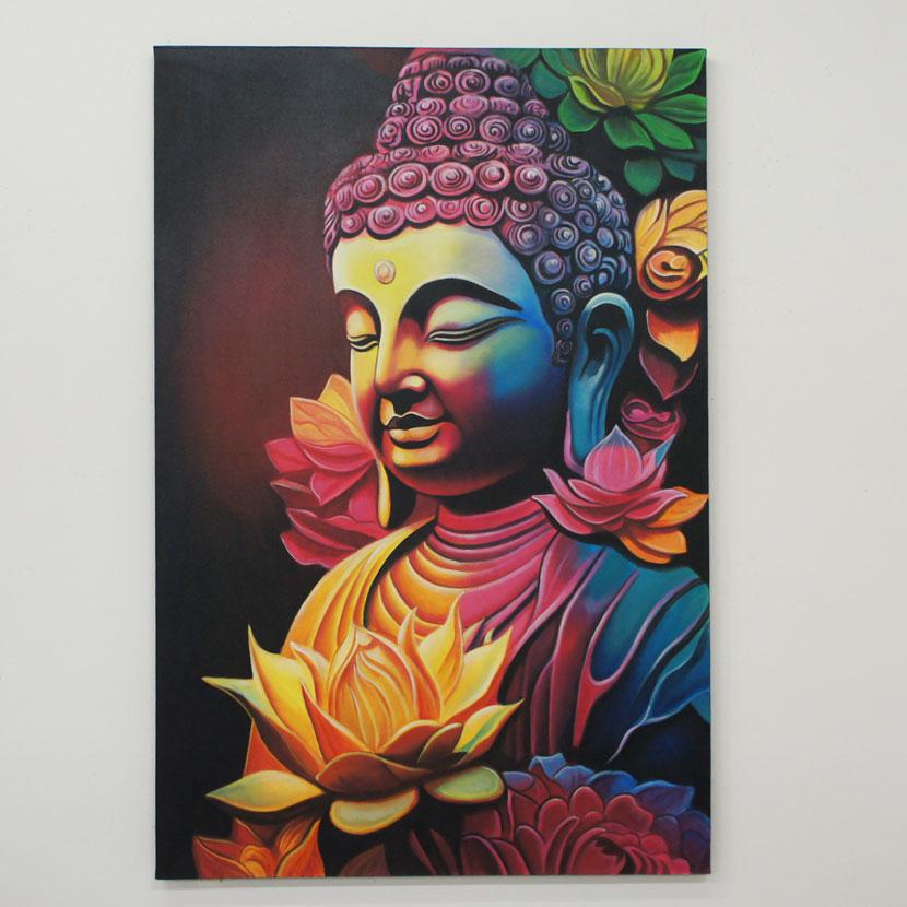バリ絵画 バリ雑貨絵画 アジアン絵画 バリ雑貨壁飾り アジアン壁掛け バリアート 絵画 インテリアアート アートパネル アジアンインテリア ブッダ 150×100cmの画像