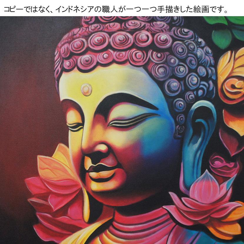 バリ絵画 バリ雑貨絵画 アジアン絵画 バリ雑貨壁飾り アジアン壁掛け バリアート 絵画 インテリアアート アートパネル アジアンインテリア ブッダ 150×100cmの画像