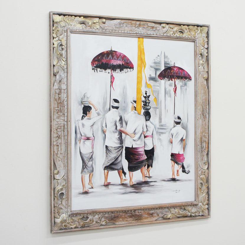 バリ絵画 バリ雑貨絵画 アジアン絵画 バリ雑貨壁飾り アジアン壁掛け 絵画 バリアート インテリアアート アートパネル アジアンインテリア お祭り 122×102cmの画像