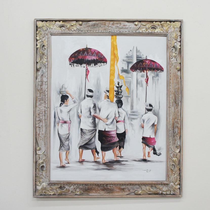 バリ絵画 バリ雑貨絵画 アジアン絵画 バリ雑貨壁飾り アジアン壁掛け 絵画 バリアート インテリアアート アートパネル アジアンインテリア お祭り 122×102cmの画像