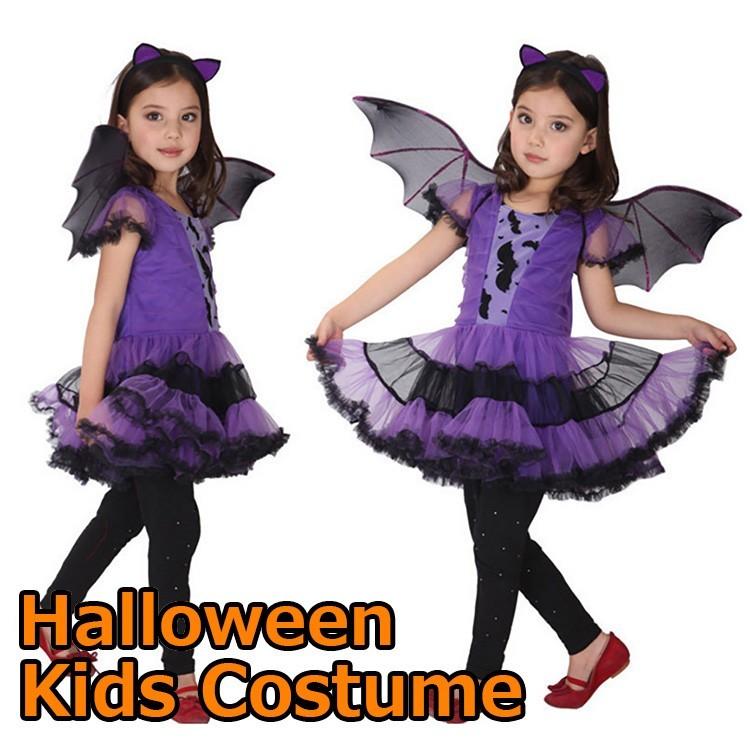 ハロウィン 仮装 子供 コスプレ 衣装 女の子 魔女 コウモリ 蝙蝠 かわいい キッズ ワンピース チューシャ 翼 3点セット コスチューム デビル | 