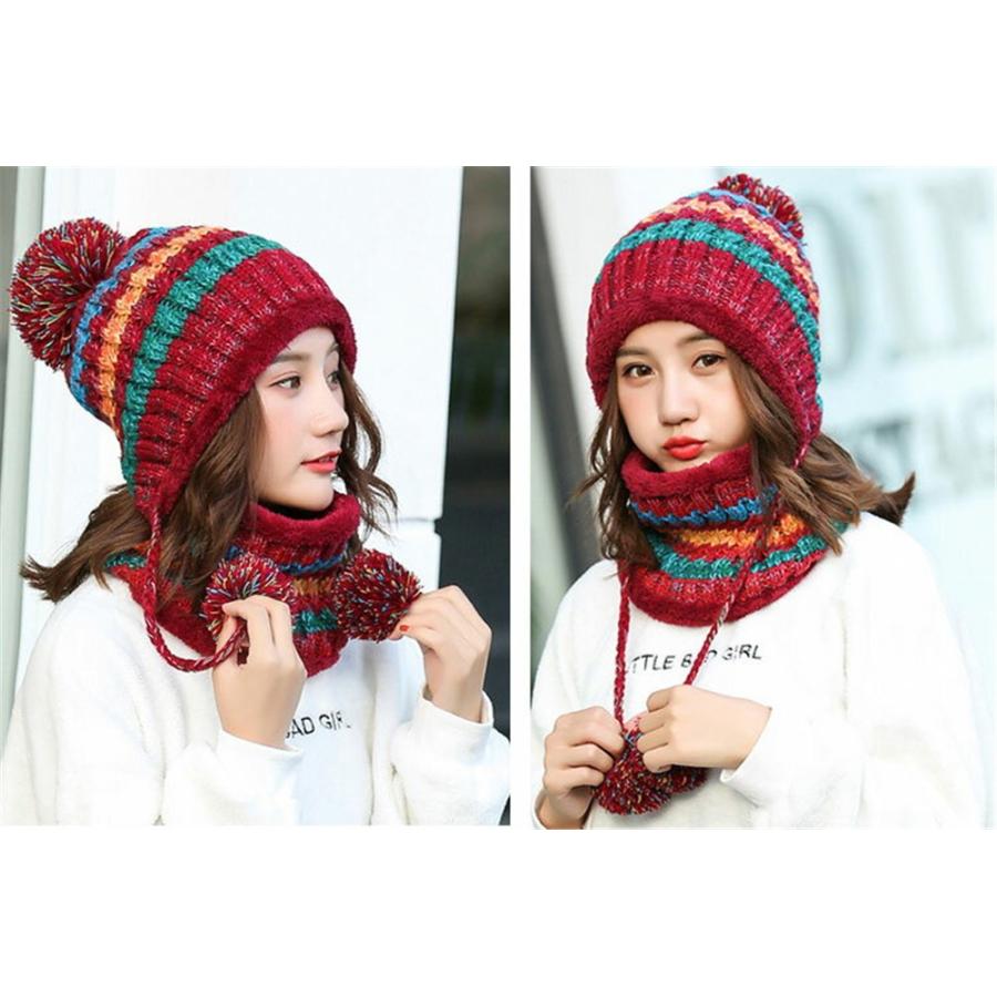 ニット帽 レディース かわいい ニット帽子 ネックウォーマー ポンポン 冬 秋冬 ボーダー 裏起毛 防風 防寒 スノーボード ウェア お洒落 セット 送料無料 |  | 15
