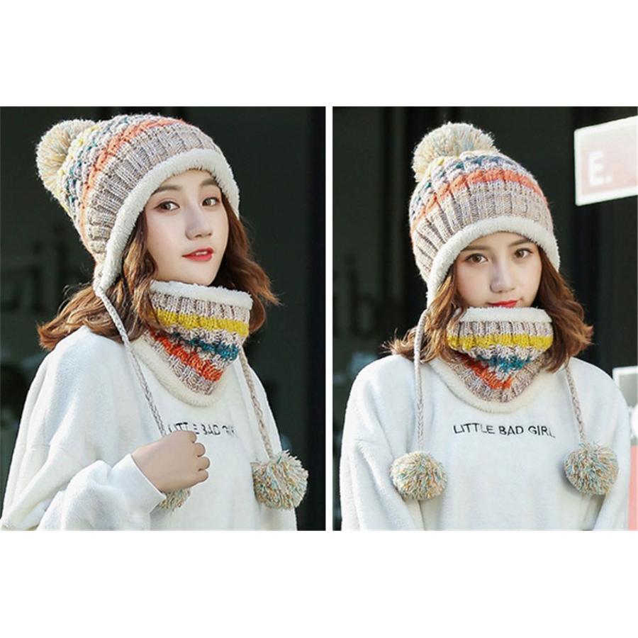 ニット帽 レディース かわいい ニット帽子 ネックウォーマー ポンポン 冬 秋冬 ボーダー 裏起毛 防風 防寒 スノーボード ウェア お洒落 セット 送料無料 |  | 07