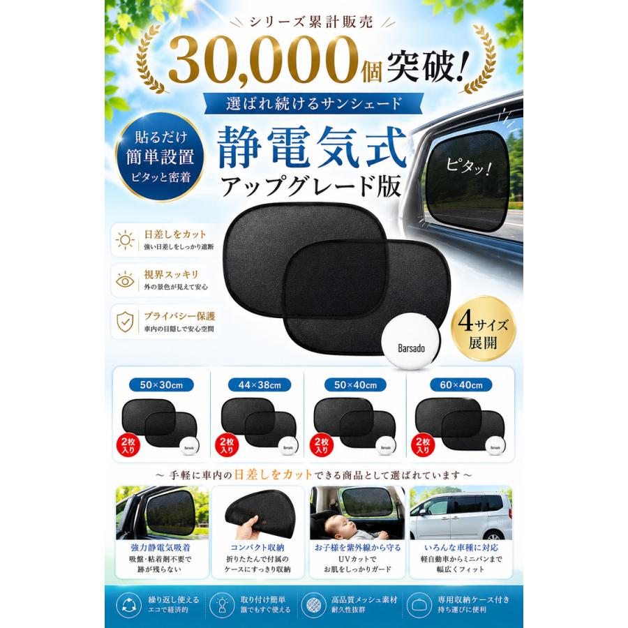 サンシェード 車 サイド 静電気式 折りたたみ コンパクト 自動車 運転席 助手席 後部座席 リア 窓 携帯 UVカット  日よけ 軽自動車 紫外線対策  収納袋付き |  | 01